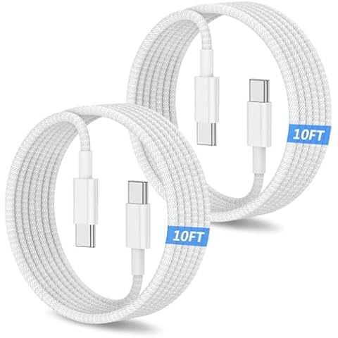 10FT USB C to C Charging Cable 2PCS, 60W Fast Charging Cord Long for iPhone 15 Plus/15 Pro Max, MacBook Pro 2021/2020/2019/2018, Pad 12.9/11 inch/Mini/Air 5/4, for Samsung Galaxy S23+/S23 Ultra Cover