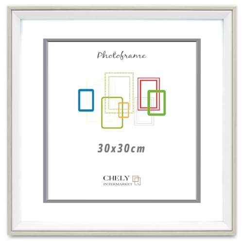 CHELY INTERMARKET Marco de Fotos 30x30cm de Madera Blanca MOD-391 Ancho de moldura 1,7cm
