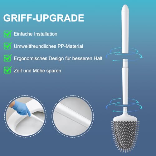 Waretary Klobürste Silikon,WC Bürste & Klobürstenhalter, Weiche und Flexible Toilettenbürste mit Langem Griff, Schnell trocknende Wandmontage & Stehend für Badezimmer (Weiß)