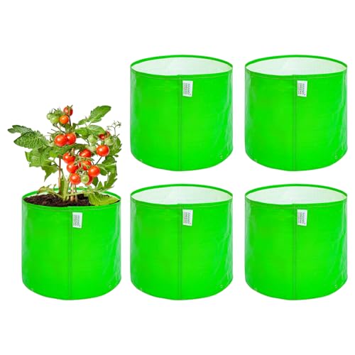 Image of Anandi Green's Premium HDPE Uv Protected 260 GSM Round Green Colour Plant Grow Bag Suitable for Terrace and Vegetable Gardening Size 9X12 INCH Pack of 5
