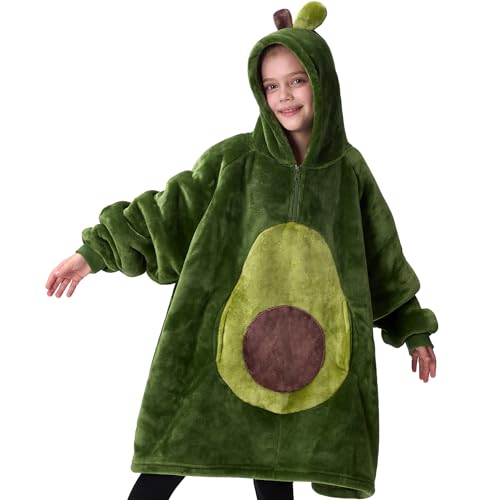 Image of Giggling Getup Wearable Blanket Hoodie for Girls and Boys Sherpa Fleece Hooded Blanket Sweatshirt Warm Cozy Sherpa Wearable Throw Oversized Hoodie with Giant Pocket & Sleeves for Kids Avocado