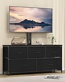 DrawXynth TV Stand with Mount, Fabric Dresser with 5 Drawers for 32/45/55/60/65/75 inch TVs, Black Dresser Entertainment Center, Modern Media TV Console Table