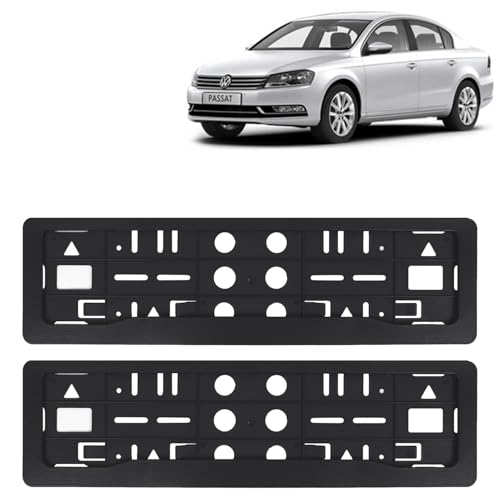 Image of KINGSWAY Passat Car Number Plate Frames for All 2015 to 2019 Models of Volkswagen Car Registration Plate Holders, Black Licence Plate Covers (Front and Rear), Universal Size 51.5 x 14.5 cm