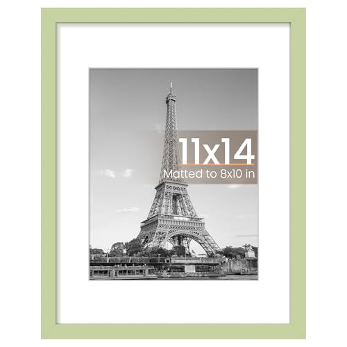Image of upsimples 11x14 Picture Frame, Display Pictures 8x10 with Mat or 11 x 14 Without, Wall Hanging Photo Frames, Green, 1 Pack
