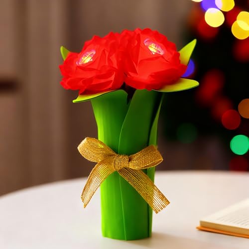 Red Rose Lamp, Gifts for Mom Women Wife Friends Her Christmas Anniversary Birthday Gifts, Perfect Ideal for Bedroom Ambiance Charming Gifts (Rose-RED)