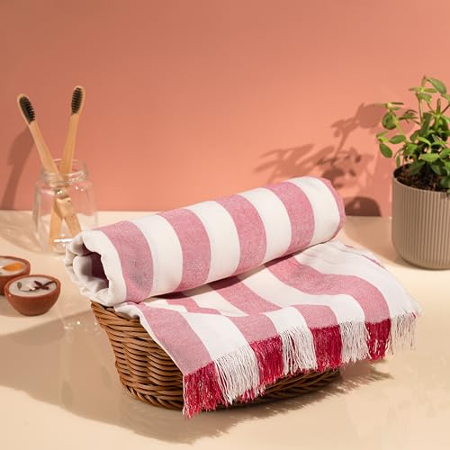 Image of Comforic 100% Bamboo Towels for Bath Large Size | Bamboo Bath Towel for Men & Women | Ultra Soft, Absorbent, Lightweight, Quick Dry Towel for Bath, Beach, Travel, Gym | 75x150 cm - Set of 1 Red Pink