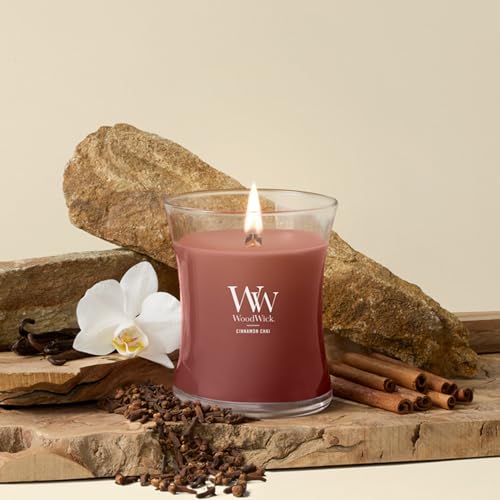 Image of WoodWick Cinnamon Chai Holiday Candle Gifts for Women and Men, 9.7 oz Medium Hourglass Candle with Crackling Wick