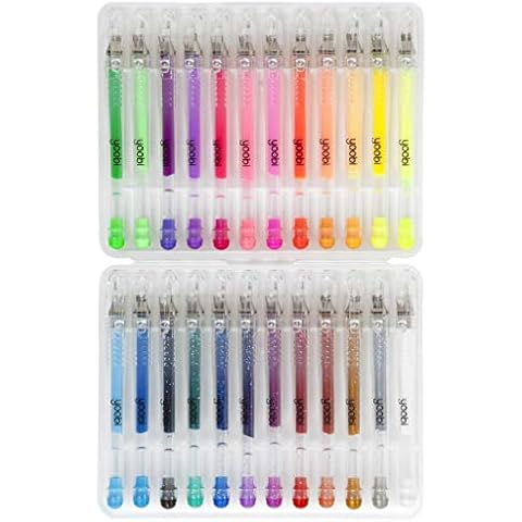 Yoobi Mini Gel Pens & Carrying Case | Neon, Metallic, Glitter Shades | Multicolor Ink | 1.0mm Medium Tip | School, Home, Office Use, 24 Count (Pack of 1) Cover