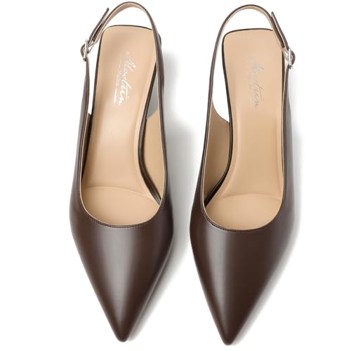 Image of Mostrin Kitten Heels for Women Pointed Toe Pumps Patent Leather Low Heel Slingback Heels with Buckle Dress Shoes for Dating Party Working