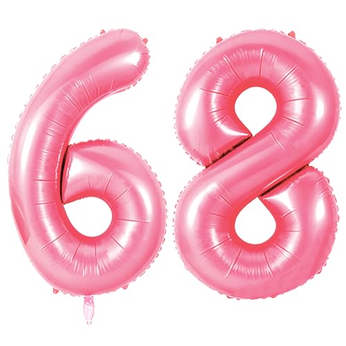 Number 68 Balloons for 68th Birthday Party Decorations, 0-100 Large No.68 Balloons for Women Men and Mother Dad, 40 Inch Jewelry Pink Foil Helium Balloon for 68 Year Old Anniversary Decorations