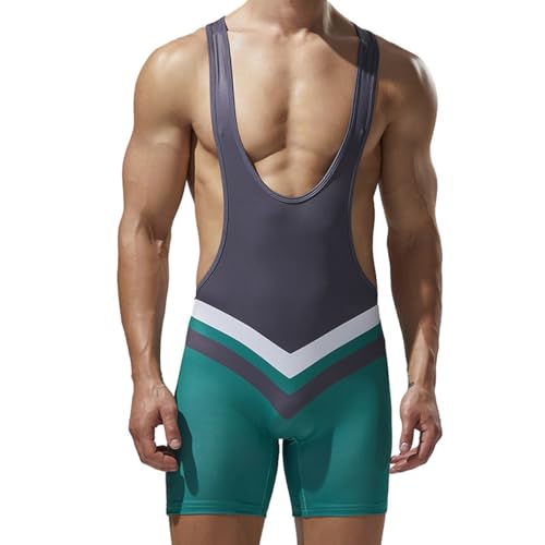 Wayonge Men's Wrestling Singlet Athletic Leotard for Active Wrestling or Workout Jumpsuits Men's Sleeveless Sport Bodysuit (TW24705-Green,XXL)
