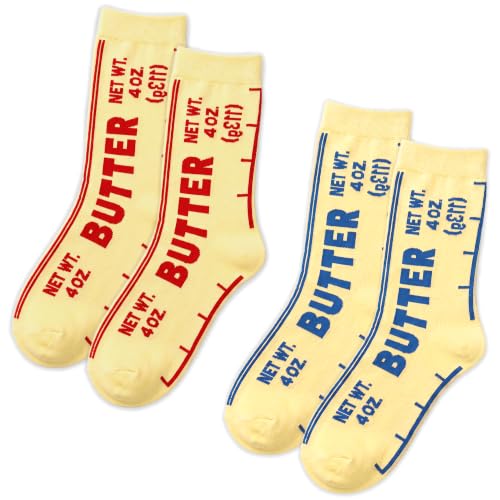 Vermeyen 2 Pairs Funny Butter Socks Novelty Yellow Crazy Crew Socks One Size for Women 510 & Men 4.58.5 for Bakers Silly Fun Foodie Gifts