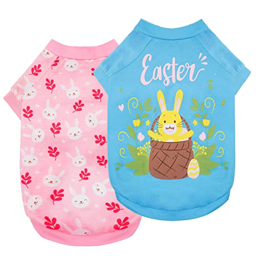 KYEESE Easter Day Dog Shirts 2 Pack Dog T-Shirts for Small Dogs Holiday Theme Lightweight Stretchy