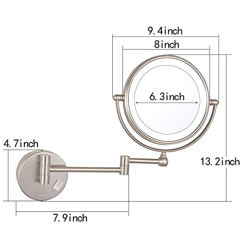 Miroir de maquillage mural éclairé en laiton avec miroir loupe 3X