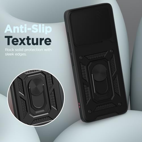 Image of Pikkme Back Cover for Oppo Find X9 5G | 360 Protection Case | Sliding Camera Shield Cover & Ring Holder Stand D10 Tough Armor Bumper Case (Black)