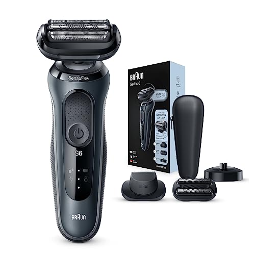 Braun Series 6 Afeitadora Eléctrica Hombre, Máquina de Afeitar Barba, Recortadora de Precisión, Cabezal SensoFlex, Base de Carga, Funda, Recargable, Resistente al Agua e Inalámbrica, 60-N4820 CS, Gris
