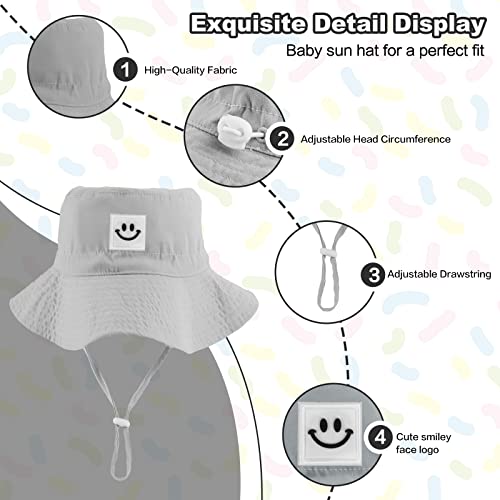 Fynnsure Smile Face Baby Sun Hat Baby Boy Girl Hats Toddler Sun Hat Bucket Hat Upf 50+ Infant Sun Hat Newborn Sun Hat Gray 0-6 Months #TOP1