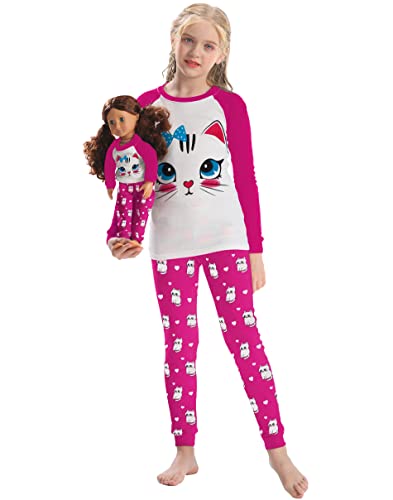 Image of Babyroom Girls Matching Doll&Toddler 4 Piece Cotton Pajamas Toddler Christmas Sleepwear
