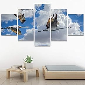 SIGNWIN 5 Panel Canvas Wall Art Birds Closeup...