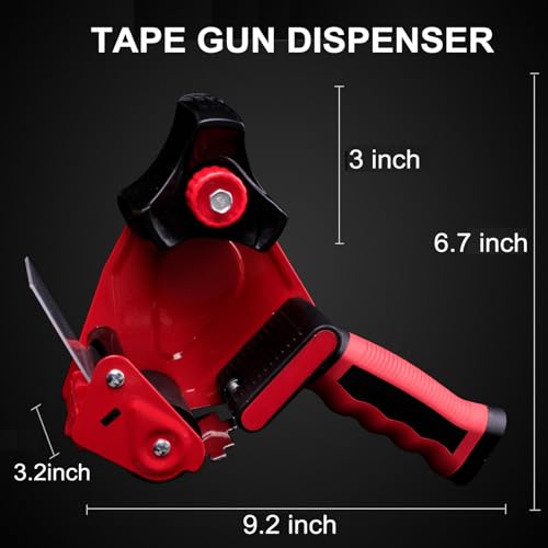 WELSTIK Red Non-Slip Silicone Handle Packing Tape Gun Dispenser 3 Inch -Heavy Duty Sealing Cutter for Shipping, Carton and Box Sealing, Easy Operation(Tape not Included)