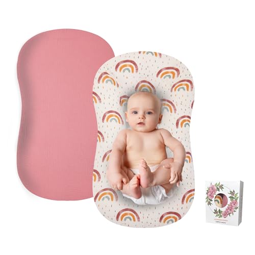 Image of Baby Lounger Cover 2 Pack, Muslin Baby Lounger Organic Cotton Cover, Newborn Lounger Cover Soft & Breathable Removable Infant Lounger Slipcover for Boys Girls, Covers Only