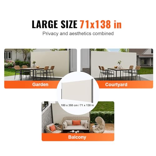 image for VEVOR Retractable Side Awning, 71''x 138'' Outdoor Privacy Screen, 180