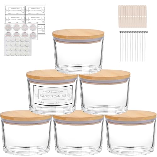 Opiniones de Velas en frasco que puedes comprar esta semana. 43 CONNOO Paquete de 6 tarros de vela de 16 onzas - Tarros de vela transparentes de boca ancha con 3 mechas, vienen con tapas de bambú, etiquetas adhesivas de advertencia y un kit de...