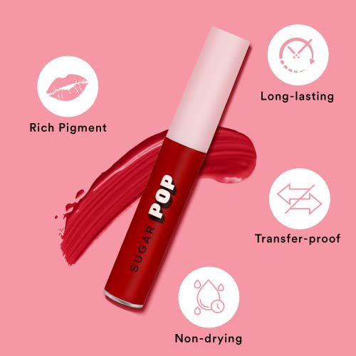 Image of SUGAR POP Liquid Lipstick - 02 Cherry (Red) - 2.5 ml - Velvet Matte Texture, Non-drying Formula, Transfer Proof, Long Lasting, Rich Hydrating Pigment l All Day Wear Lipstick for Women