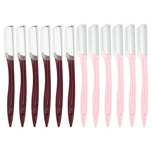 アイブロウナイフ 眉毛剃り 折りたたみ 眉毛 かみそり カバー付き 女性用 12個セット 桜色 赤