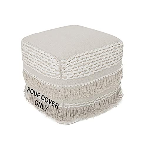 REDEARTH · UNSTUFFED Pouf Ottoman Cover Boho Textured Storage Cube Poof, Farmhouse Accent Pouffe Footrest for Living Room, Bedroom, Nursery, kidsroom, Nook; 100% Cotton (18x18x18; Natural)