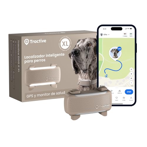 Tractive Rastreador GPS inteligente XL para perros, modelo 2026, localización GPS en vivo, alarma de desplazamiento y alertas de salud, monitorización de signos vitales, batería de larga duración