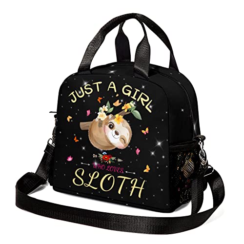 Rcekvoh Just A Girl Who Loves Sloth Insulated Lunch Bag Women Girls Waterproof Lunch Box Freezable Lunch Tote Bag For Work Picnic With Adjustable Shoulder Strap Mesh Pocket #TOP26