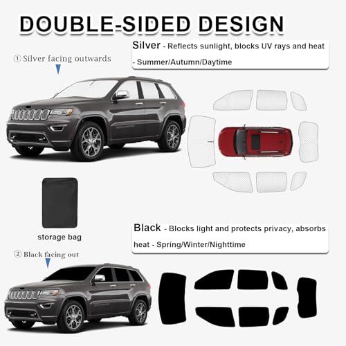 Image of KMF 8pcs Full Window Sun Shades for Jeep Grand Cherokee 2011-2021 Accessories(NOT for Cherokee L&Cherokee), Privacy Car Window Covers for Windshield Side Rear, UV Block and Blackout Camping