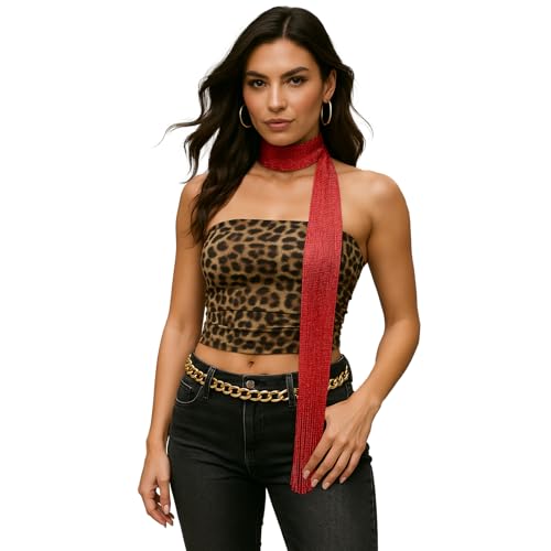 Y2K Sequined Colorful Skinny Scarf for Women Lightweight Rave Neck Scarf Festival Head Wrap or Belt Accessory