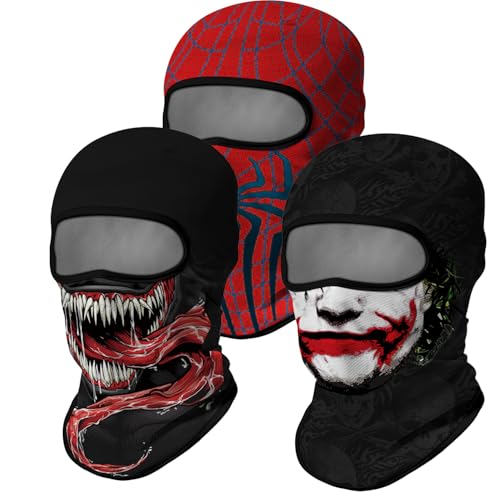 Red Plume 3PCS Balaclava Full Face Mask Ski Mask UV Protection Cover Motorcycle Full Face Mask for Men Women Outdoor Sports