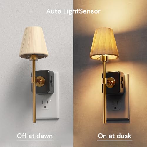Image of L LOHAS LED Night Lights Plug into Wall, 2 Pack Pleated Fabric Cover Night Light, Dusk to Dawn Sensor Vintage Nightlight, 0-100LM Dimmable, for Bedroom Living Room Hallway