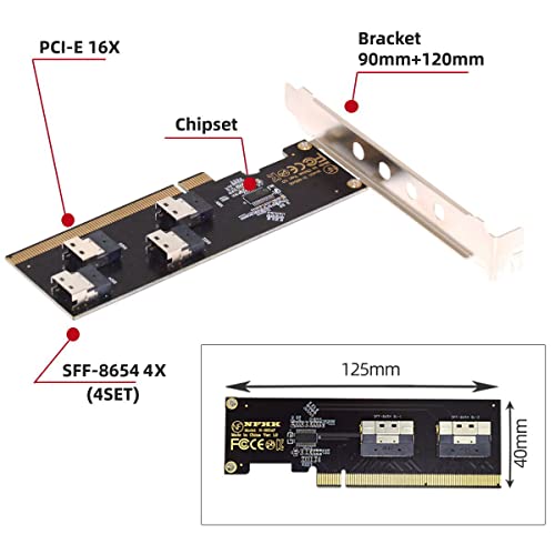 Image of Xiwai Slimline SFF-8654 Four 4X 4 NVME to PCIE Express 3.0 4.0 Raid Card VROC Raid0 Hyper Adapter