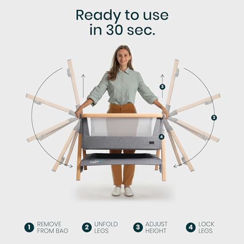 Tutti Bambini CoZee® Air Extra Breathable Next To Me Crib & Standalone Baby Cot - Baby Rocker with Deluxe Airflow Mattress, Easy Fold Bed, Travel Cot with Mattress (0-6 Months) - Oak/Charcoal
