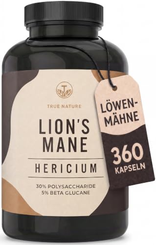 TRUE NATURE Lions Mane | Hericium | 360 Kapseln, 2000mg pro Tag (30:1)