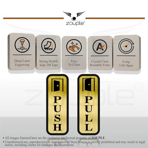 Image of Zouple PUSH PULL Door Sign, 6 Inch, Acrylic, Self-Adhesive