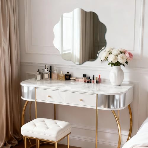 TSKDKIT Wall Mirror 30 cm Stick On Mirror for Walls, Self Adhesive Frameless HD Glass Mirrors Wavy Mirrors for Bathroom, Hallway, Bedroom - Image 6