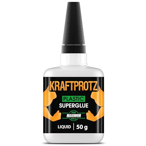Colla istantanea liquida per plastica extra forte – KRAFTPROTZ XXL 50 g – trasparente, impermeabile e resistente al calore – punta anti-secco – adesivo per plastica, acrilico, ABS, PVC