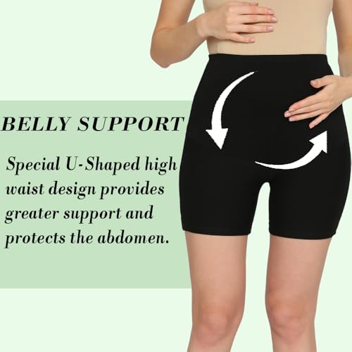 Image of Women's High Waist & Mid-Thigh Cotton Lycra Maternity Shorts|Pregnancy Panty|Maternity Panties Over The Belly for The Pre & Post Pregnancy