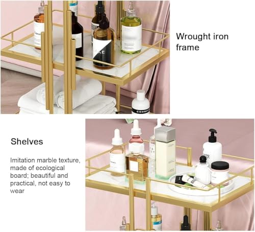 Carrito utilitario de 3 niveles con baldas de mármol organizador de belleza para hogar y salón 5