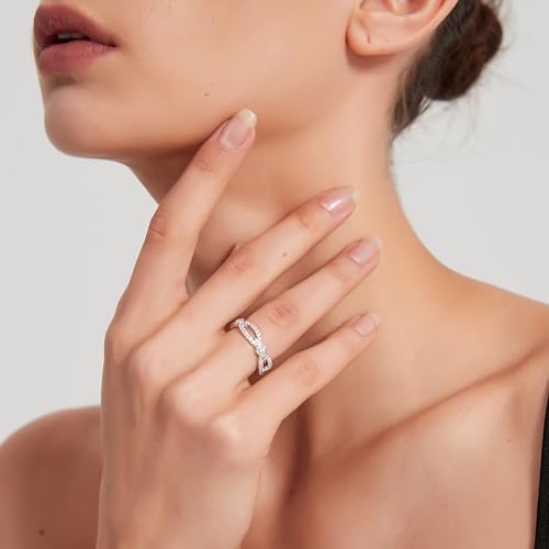 THELANDA Sterling Silver 6mm Vintage Interlaced Infinity Full of Simulated Diamond or Genuine Moissanite Eternity Band Wedding Ring4