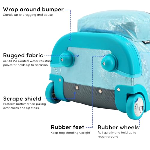 Image of J World Sunrise Kids Rolling Backpack with Wheels for Girls Boys, Roller Bookbag for School, 18 x 13 x 9 Inches, Metallic Teal
