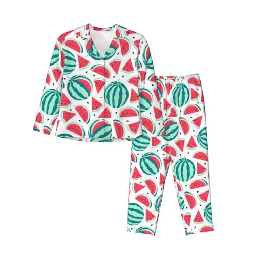Pyjama femme manches longues imprimé pastèque le cadeau de nuit idéal avec taille élastique