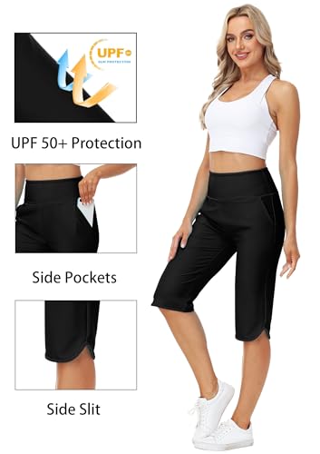 Image of AOBUTE Womens Swim Capris Pant Sun Protection High Waisted Swimming Leggings with Pockets (No Lining)