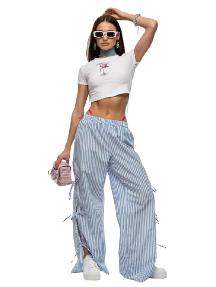 bellababebysk Women's Cotton Wide Leg Pants with Side Ties | Butterfly Style Pjs | Loose Fit | Summer Lounge Pajamas | Trendy Pjs | Comfortable Lowers-picture-25