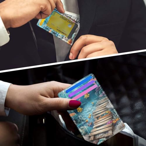 Billetera delgada para mujeres con pintura creativa 3D Ocean en cuero miniatura 6